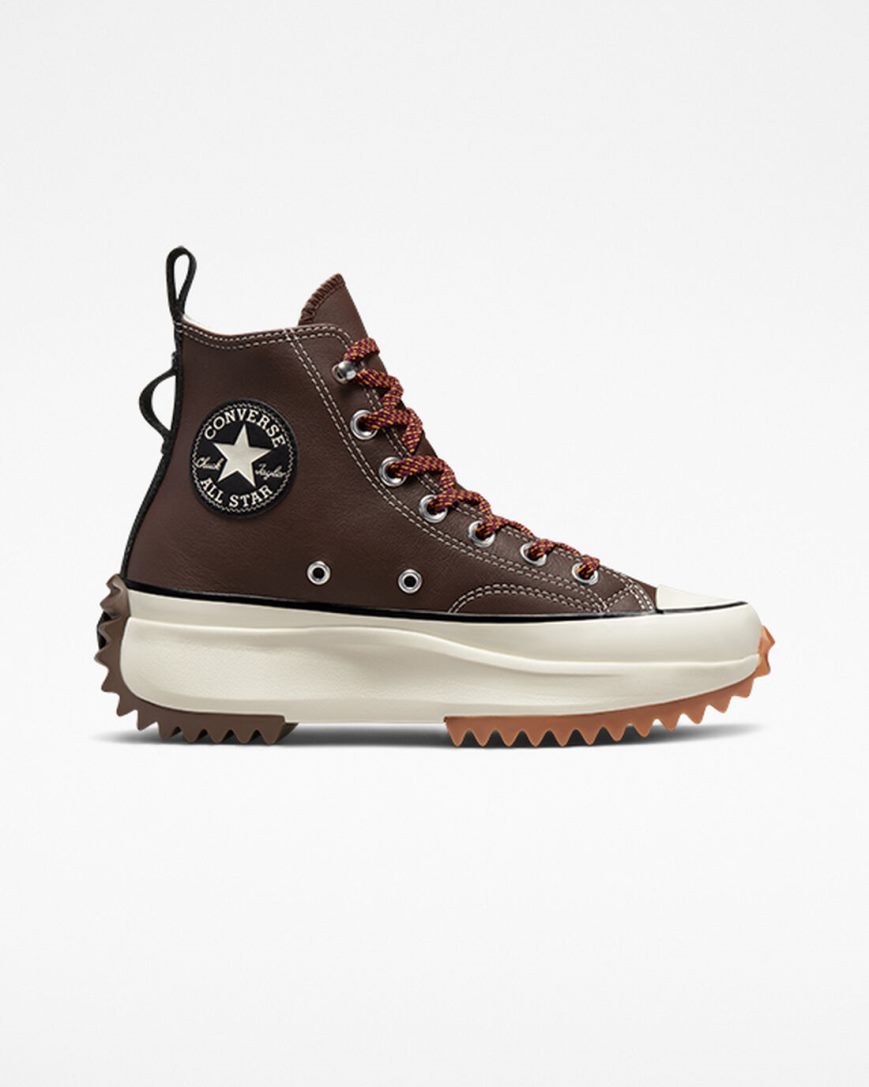 Men\'s Converse Run Star Hike Leather High Top Platform Shoes Dark Brown / Black | AU 014C8V